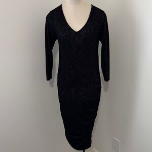 Velvet by Graham & Spencer XS Black 3/4 Sleeve Midi Dress Fitted Going Out Sexy